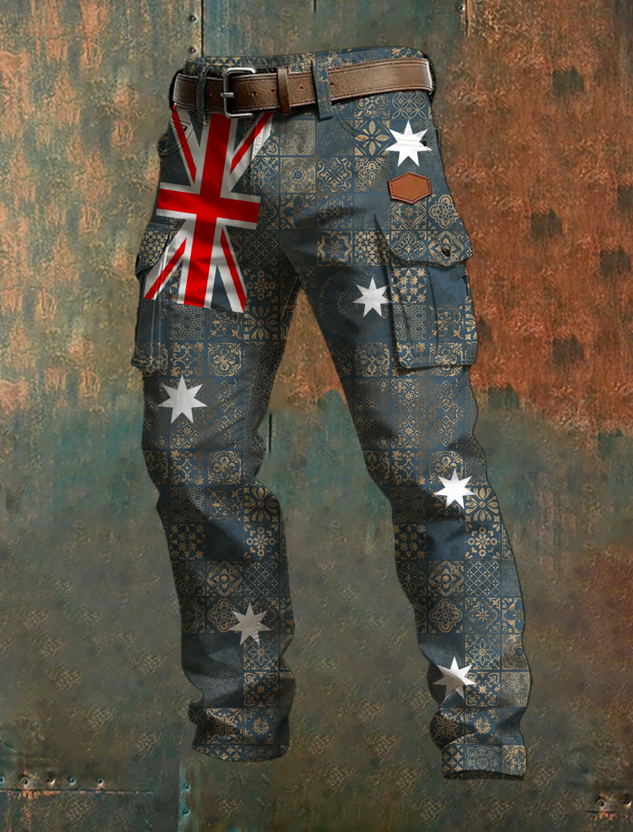 Men's Casual Trousers With Australian-Inspired Prints.