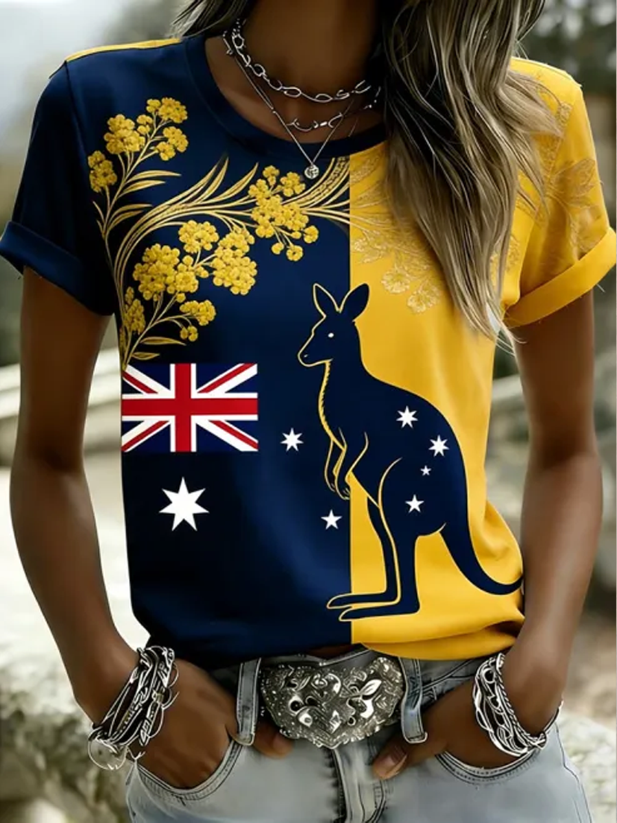 Women's Australian kangaroo printed short-sleeved T-shirt