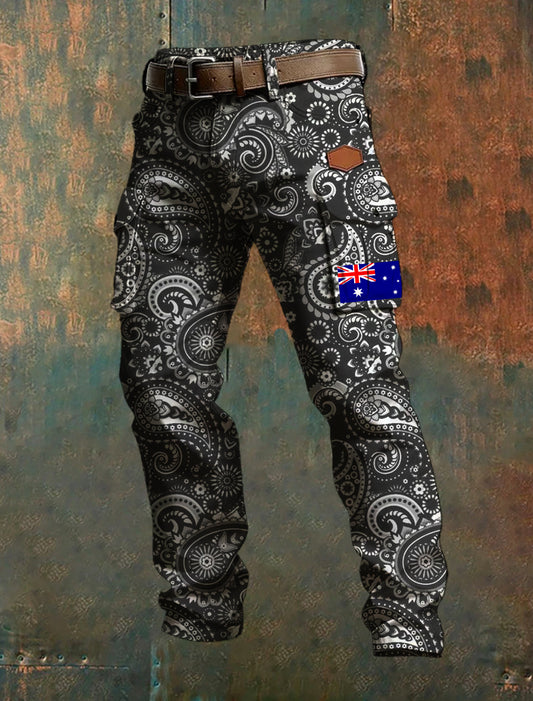 Men's Casual Trousers With Australian-Inspired Prints.