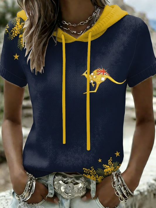 Women's  Vintage Australian Holiday Casual V-neck Knit Short-Sleeve T-Shirt