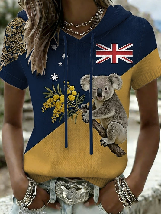 Women's  Vintage Australian Holiday Casual V-neck Knit Short-Sleeve T-Shirt