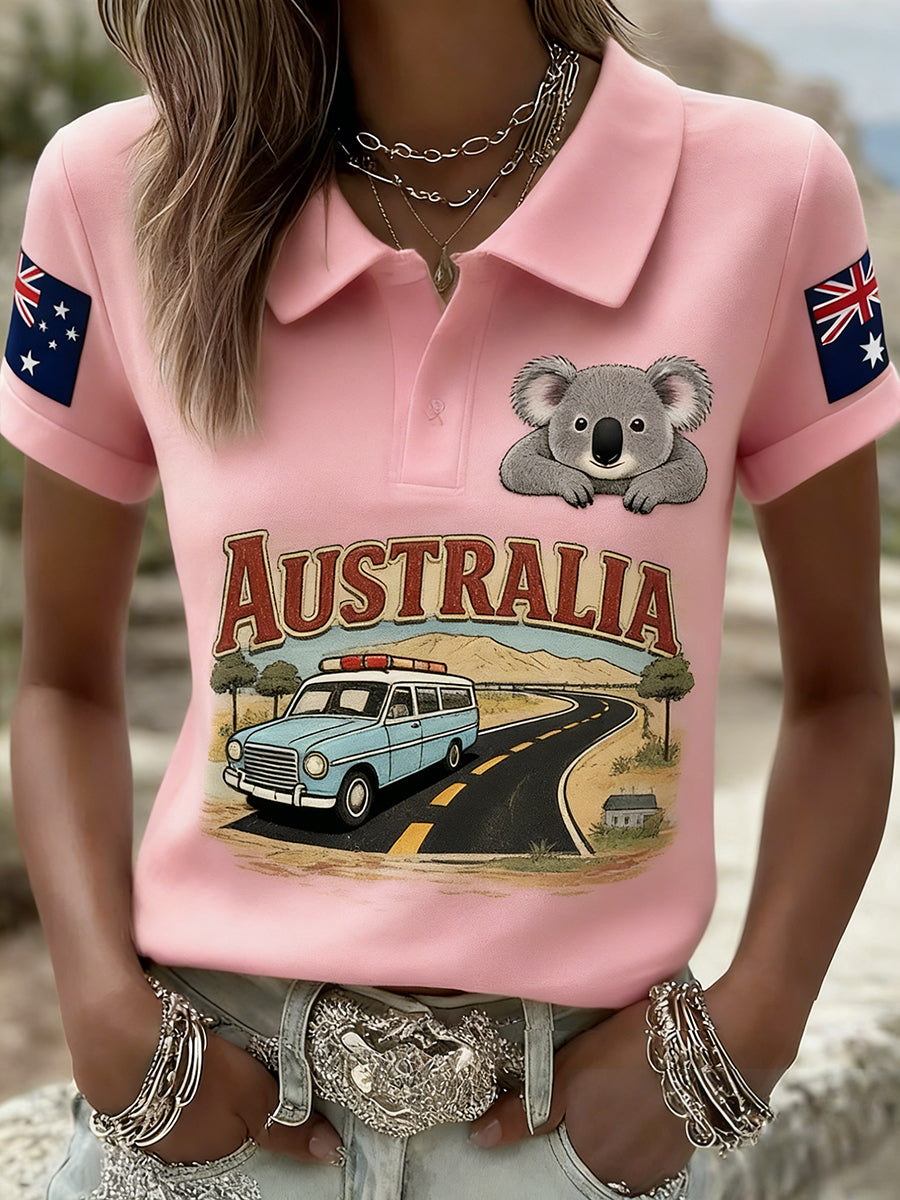 Women's Vintage Australian Flag Pattern Casual Short-Sleeved Polo Shirt