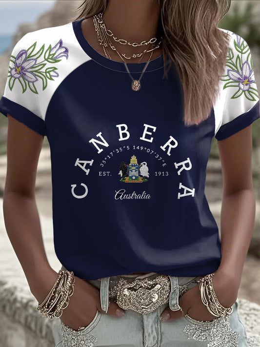 Women's Australia Art Canberra Day Royal Bluebell Printed T-shirt