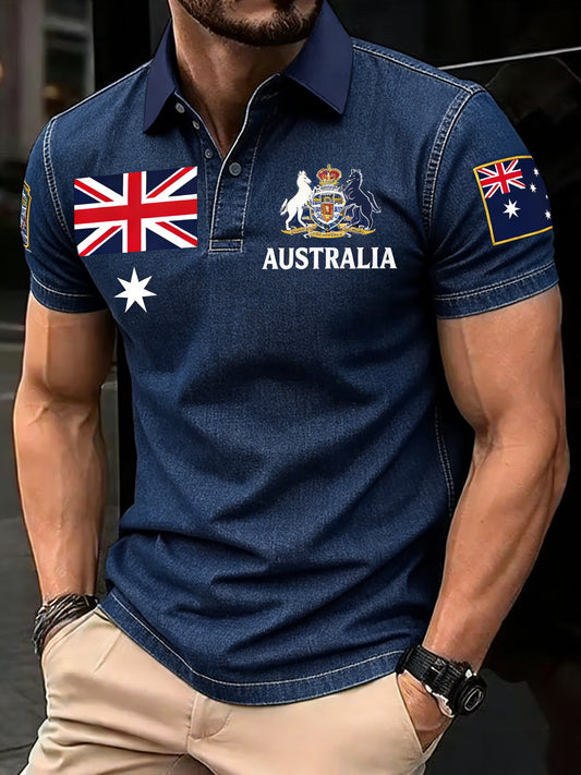 Men's Vintage Australian Holiday Casual Comfortable Short Sleeve Polo Shirt