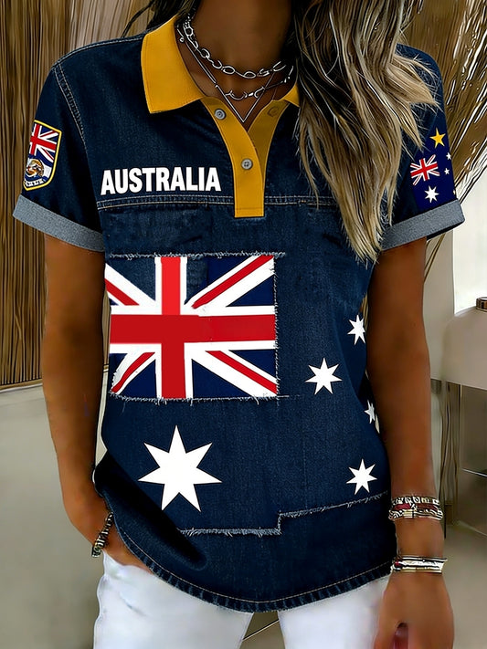 Women's  Vintage Australian Holiday Casual Comfortable Short Sleeve Polo Shirt