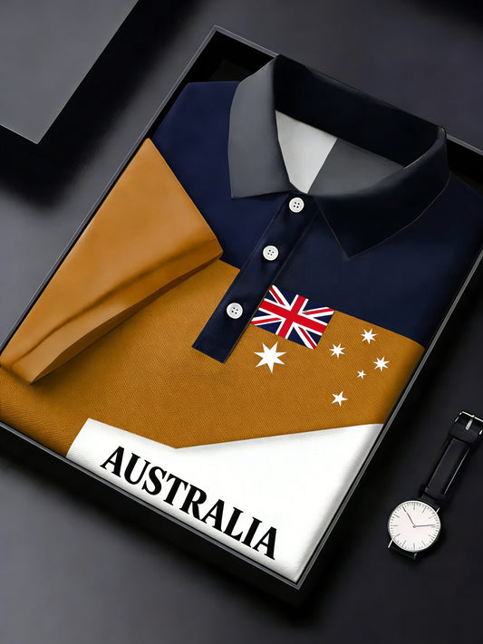 Men's Vintage Australian Holiday Casual Comfortable Short Sleeve Polo Shirt