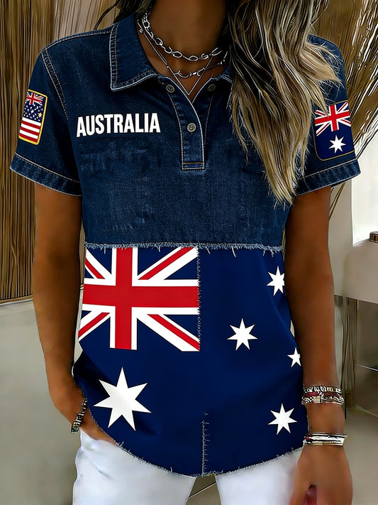 Women's  Vintage Australian Holiday Casual Comfortable Short Sleeve Polo Shirt