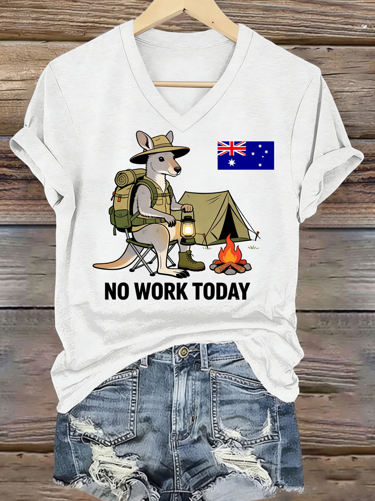 Women's V-Neck T-Shirt With Australian-Inspired Print