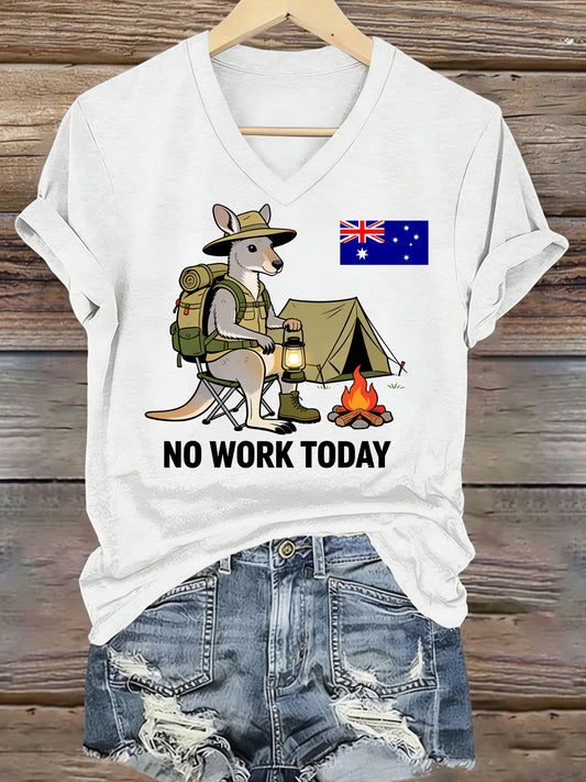 Women's V-Neck T-Shirt With Australian-Inspired Print