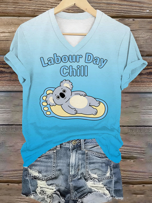 Women's V-Neck T-Shirt With Australian-Inspired Print