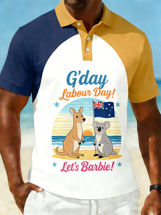 Men's Vintage Australian Holiday G’day Patchwork Casual Polo Shirt