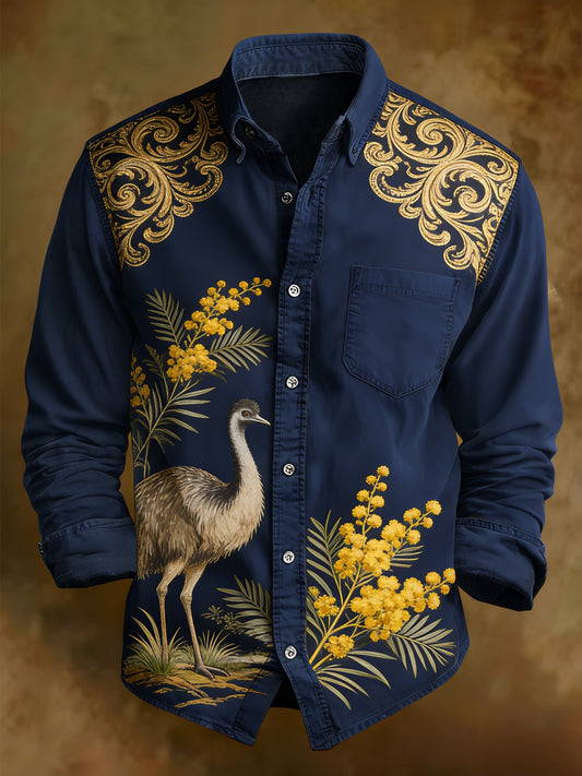Men's Vintage Australian Holiday  Print Casual Long Sleeve Pocket Shirt