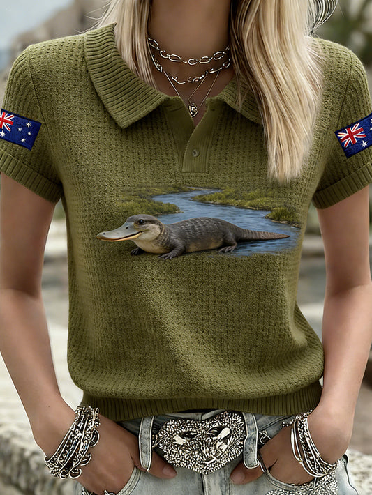 Women's Vintage Australian Flag Pattern Casual Short-Sleeved Polo Shirt
