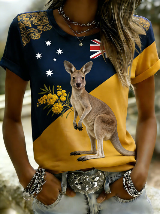 Women's  Vintage Australian Holiday Kangaroo Casual Comfortable Short Sleeve T-Shirt
