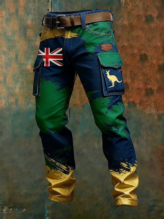 Men's Vintage Australian Flag Art Print Business Casual Work Pants