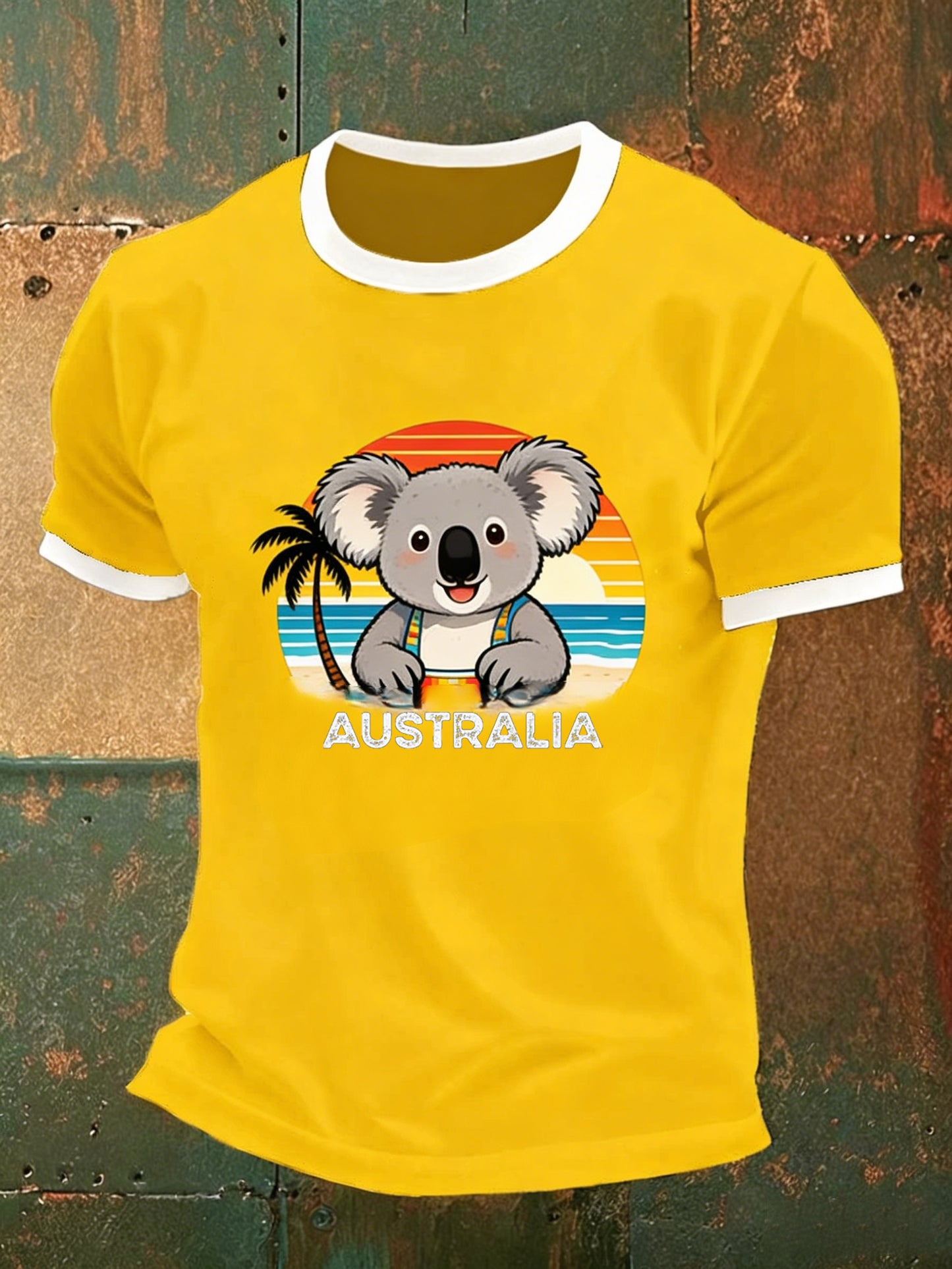Men's  Vintage Australian Flag Badge Koala Art Printed Casual Short-Sleeve T-Shirt