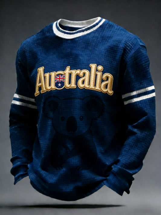 Men's  Vintage Australian Flag Badge Printed Casual Waffle Top