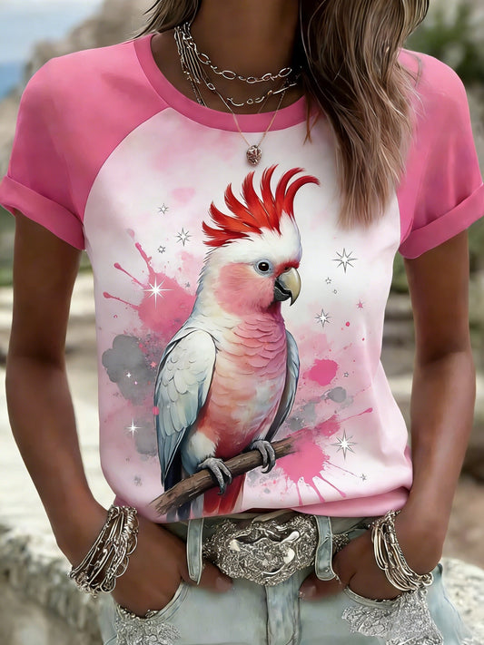 Women's Pink Cockatoo Aussie Proud Printed T-shirt