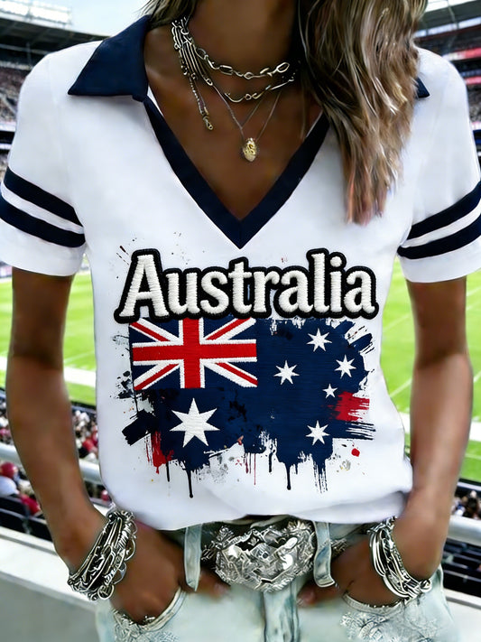 Women's Vintage Australian Flag Badge Printed Short-Sleeve T-Shirt
