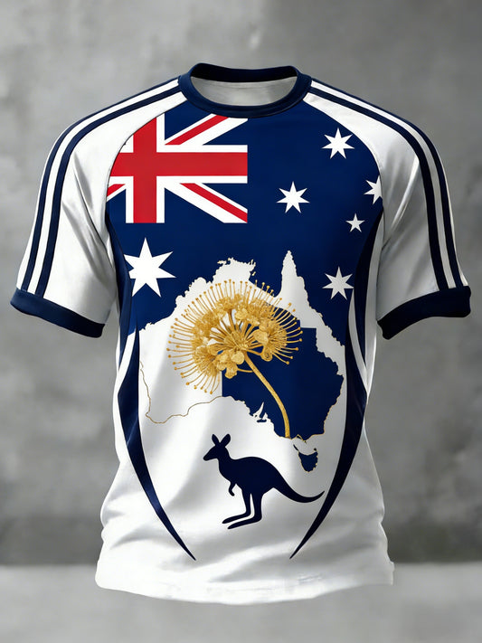 Men's  Vintage Australian Flag Badge Printed Casual Short-Sleeve T-Shirt