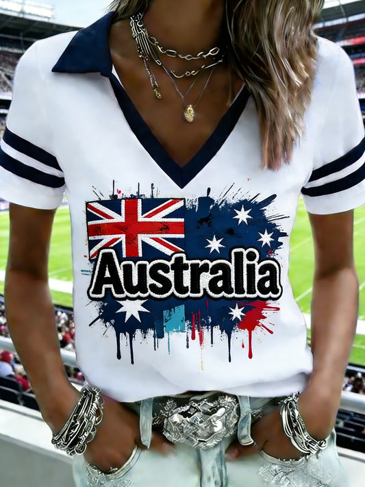 Women's Vintage Australian Flag Badge Printed Short-Sleeve T-Shirt