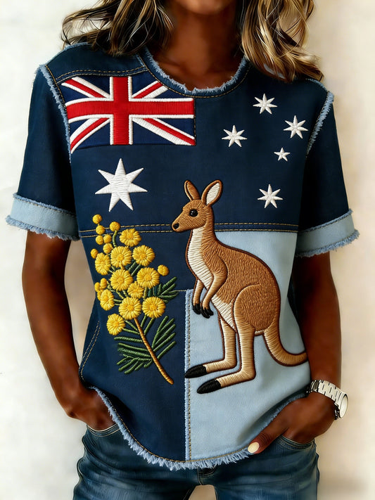 Women's Retro Australian Flag Emblem Animal Casual Comfortable T-Shirt
