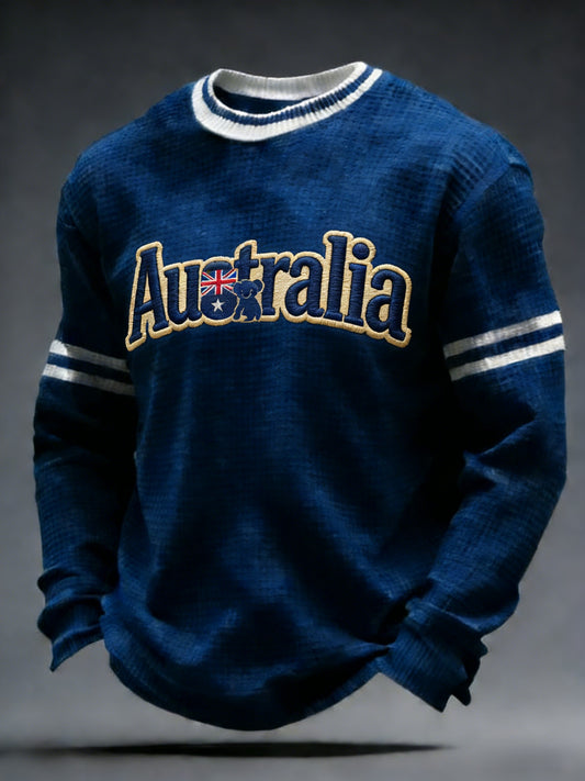 Men's  Vintage Australian Flag Badge Casual Waffle Weave Top