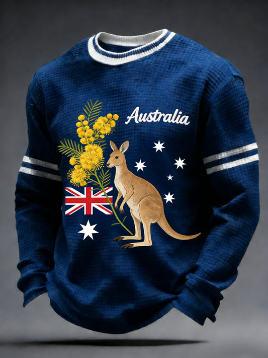 Vintage Australian Flag Badge Print Casual Waffle Top