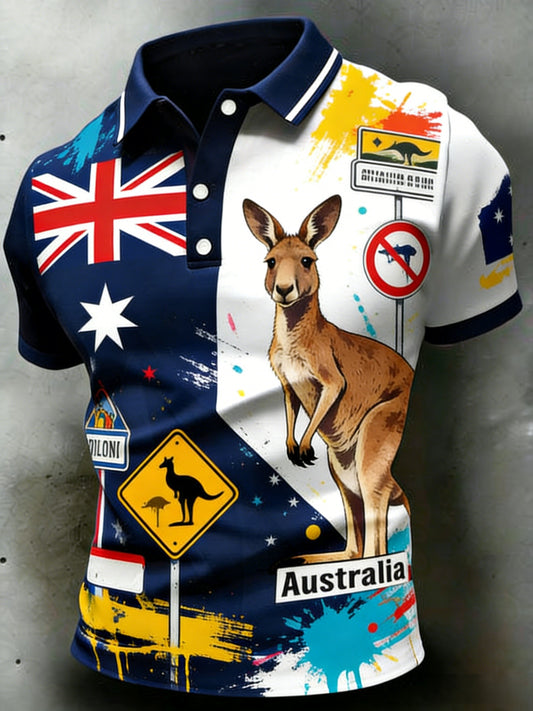 Vintage Australian Flag Graffiti Art Print Casual Cotton Short Sleeve Polo Shirt