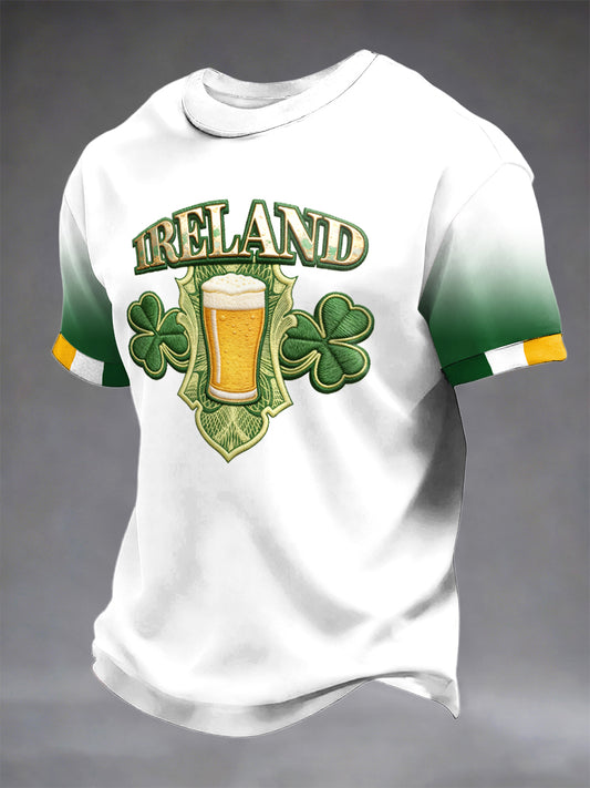 Men's Irish St. Patrick's Day Gradient Print White Short-Sleeved T-Shirt