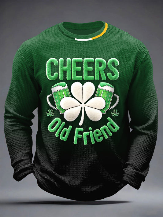 Men's St Patrick's Day 3D-Printed Waffle Weave Gradient Long-Sleeved T-Shirt