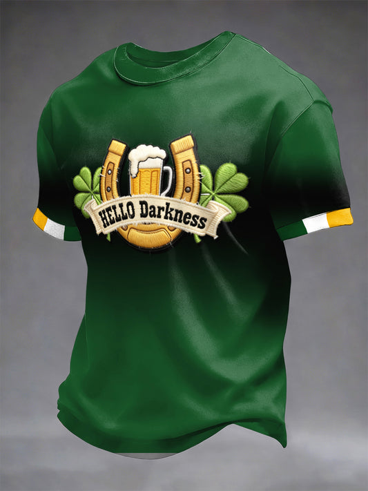 Men's Green Irish St. Patrick's Day Gradient Print Short-Sleeved T-Shirt