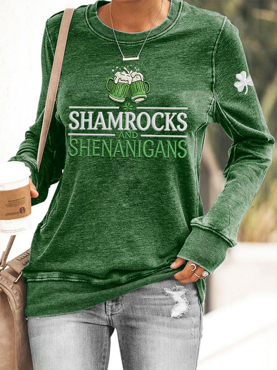Women's Funny St. Patrick's Day Shamrocks And Shenanigans Print Casual Sweatshirt