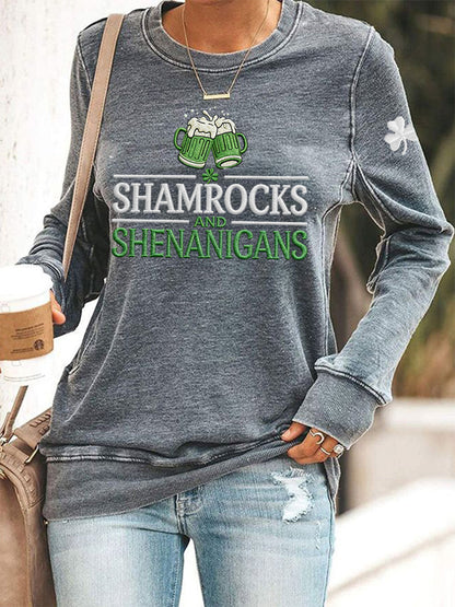 Women's Funny St. Patrick's Day Shamrocks And Shenanigans Print Casual Sweatshirt