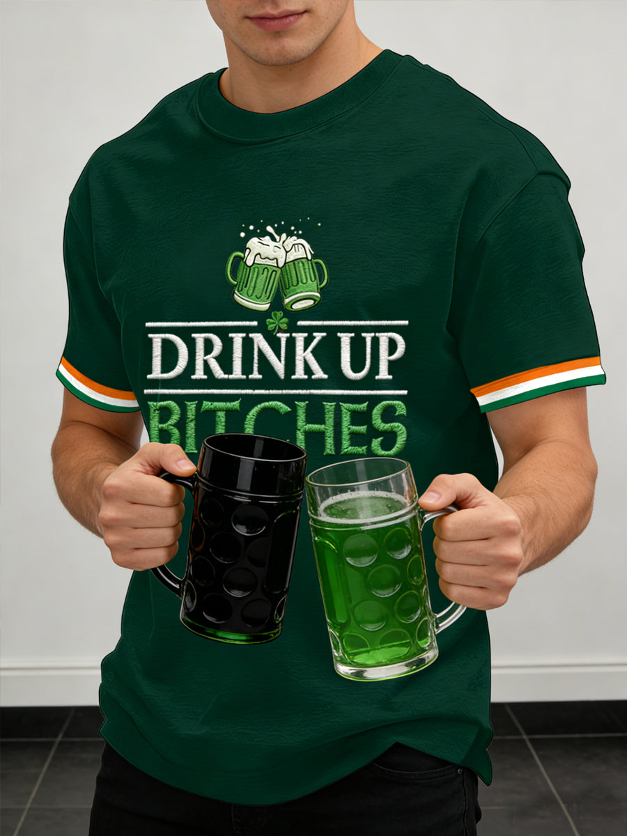 Unisex Funny St. Patrick's Day Drink Up Bitches Print Casual Tee