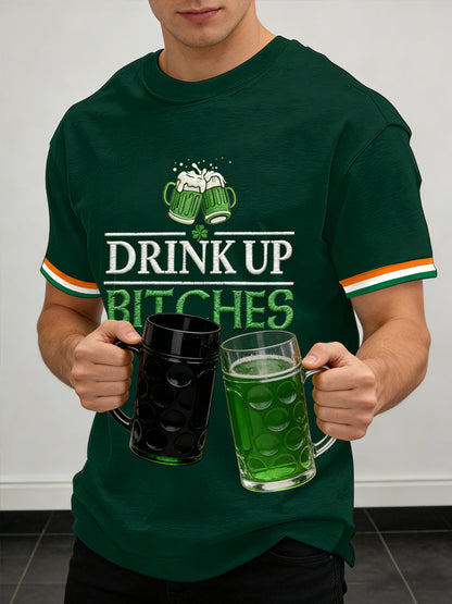 Unisex Funny St. Patrick's Day Drink Up Bitches Print Casual Tee