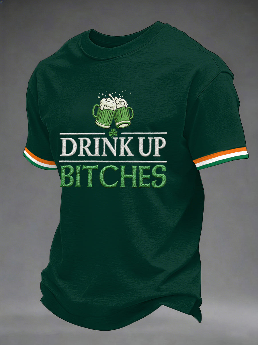 Unisex Funny St. Patrick's Day Drink Up Bitches Print Casual Tee