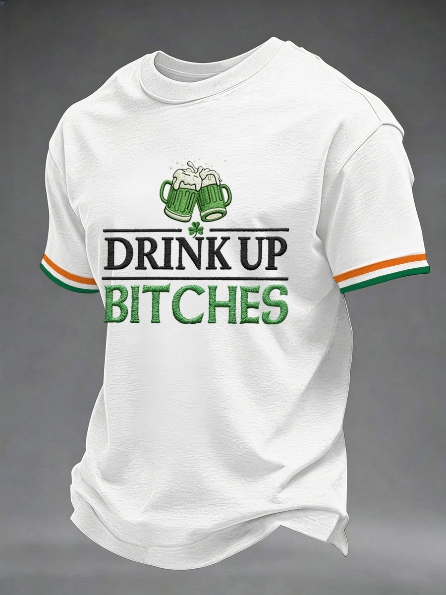 Unisex Funny St. Patrick's Day Drink Up Bitches Print Casual Tee