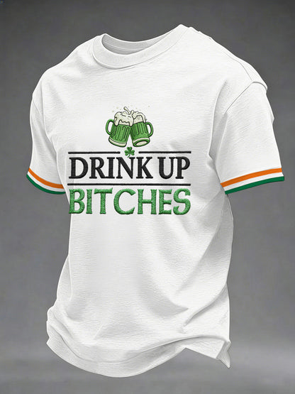 Unisex Funny St. Patrick's Day Drink Up Bitches Print Casual Tee