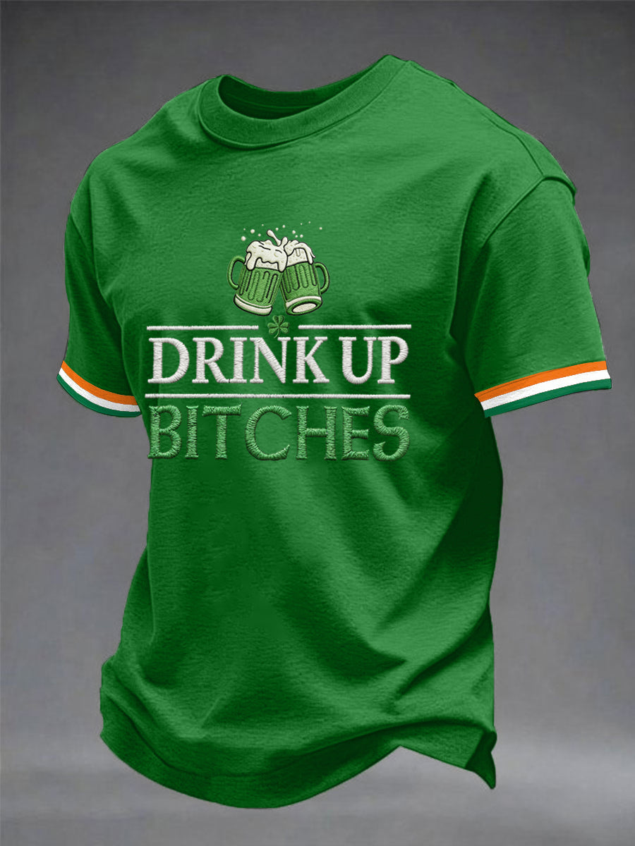 Unisex Funny St. Patrick's Day Drink Up Bitches Print Casual Tee