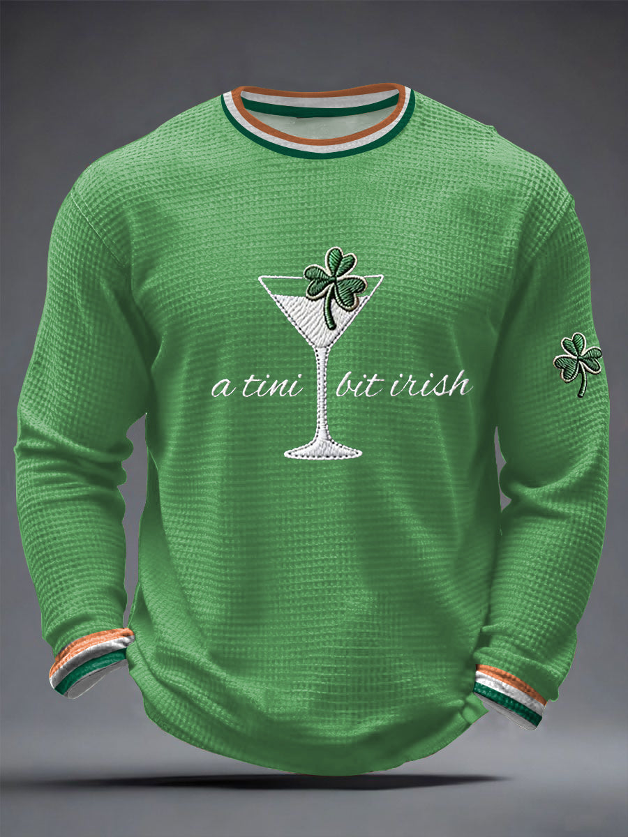 Men's St. Patrick's Day A Tini Bit Irish Shamrock Art Waffle Long Sleeve T-Shirt