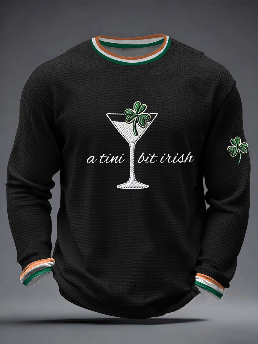 Men's St. Patrick's Day A Tini Bit Irish Shamrock Art Waffle Long Sleeve T-Shirt