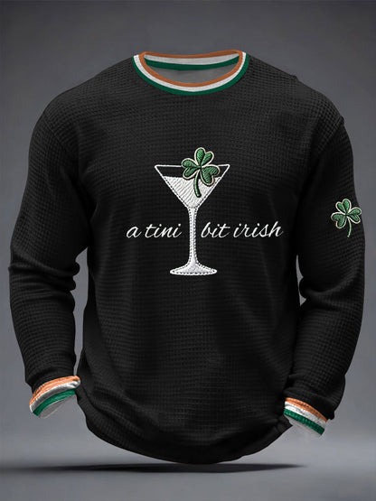 Men's St. Patrick's Day A Tini Bit Irish Shamrock Art Waffle Long Sleeve T-Shirt