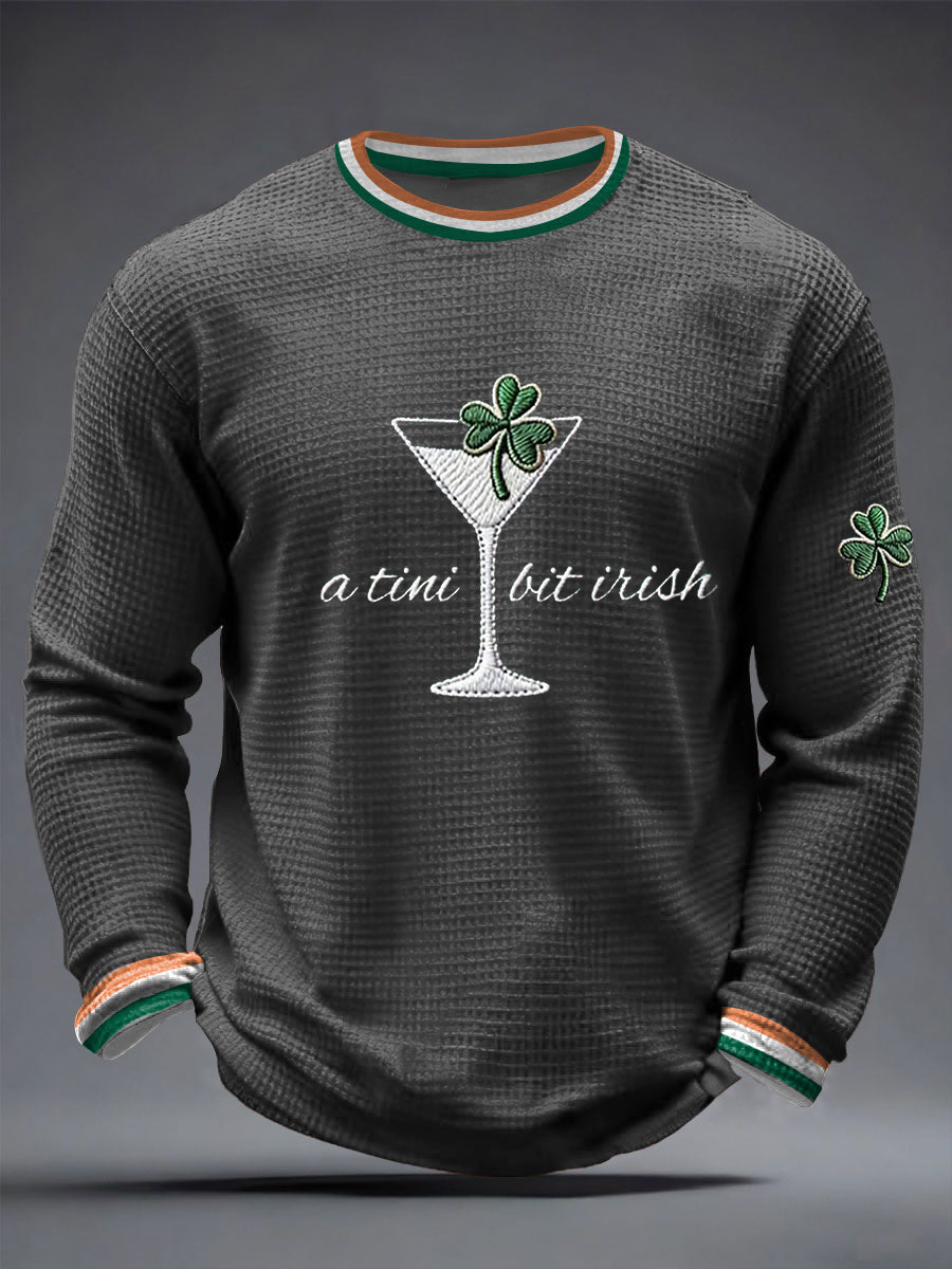 Men's St. Patrick's Day A Tini Bit Irish Shamrock Art Waffle Long Sleeve T-Shirt