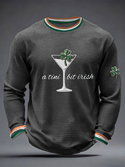 Men's St. Patrick's Day A Tini Bit Irish Shamrock Art Waffle Long Sleeve T-Shirt