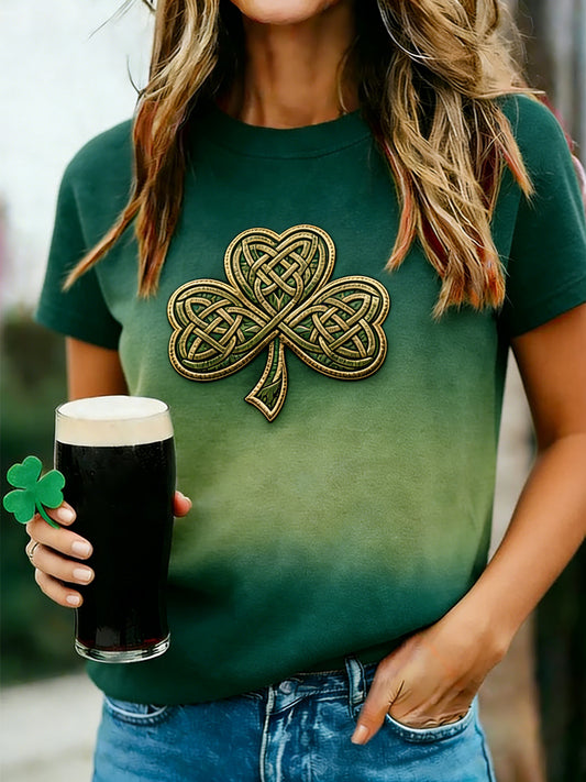 Women's St. Patrick's Day Celtic Knot Shamrock Print Casual Tee