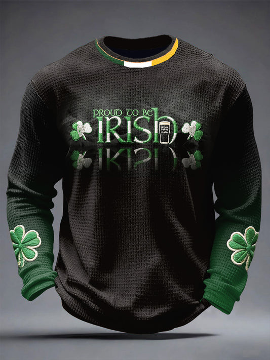 Men's Irish St. Patrick's Day Gradient Print Waffle Weave Long-Sleeved T-Shirt