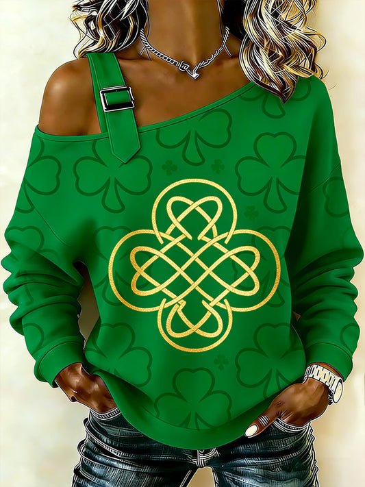 Women's Retro St. Patrick's Day Printed Casual Off-Shoulder Sweatshirt