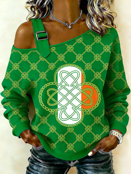Women's Retro St. Patrick's Day Printed Casual Off-Shoulder Sweatshirt