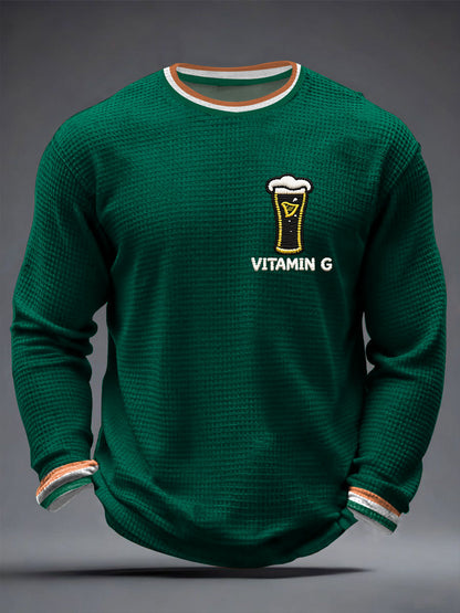 Men's St. Patrick's Day Vitamin G Shamrock Art Print Waffle Long Sleeve T-Shirt